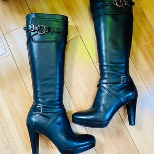Cole Haan Tall Black Leather Heel Boots. Women’s 5.5